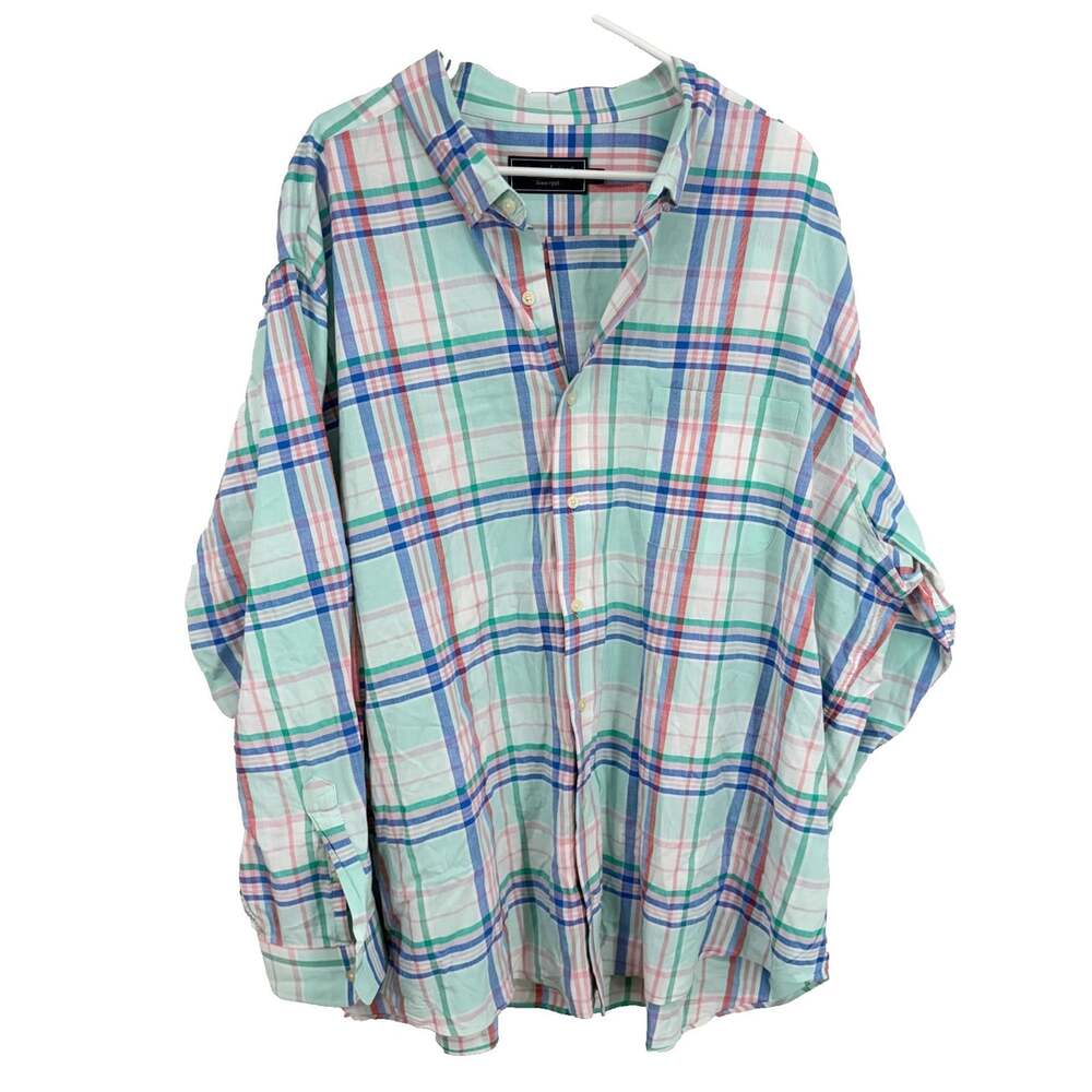 Vineyard Vines Men 3XB Button Down Shirt Long Sleeve Blue Plaid Cotton Stretch